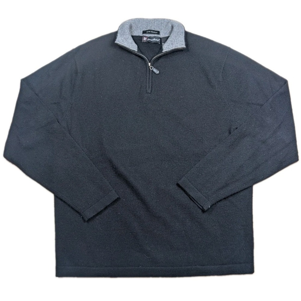 Daniel Bishop Mens L 100% Cashmere Sweater Black 1/4 Zip